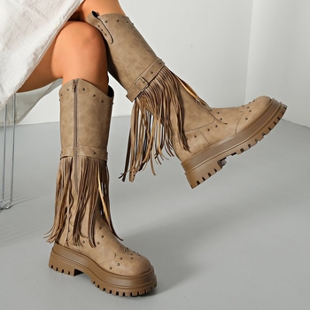 PU lovascsizma, magas szár, kerek orrú, 6-8 cm sarok, retro stílus