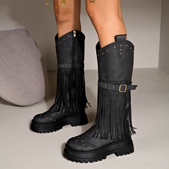 PU lovascsizma, magas szár, kerek orrú, 6-8 cm sarok, retro stílus