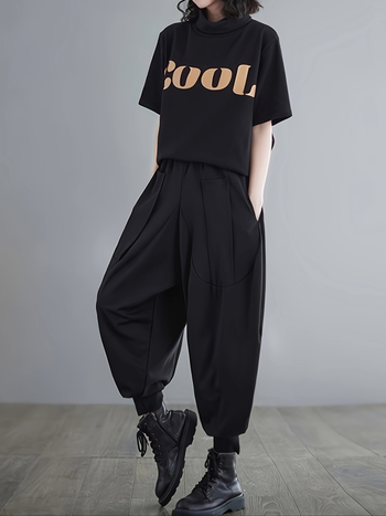 Damske casual cargo hlače, visoki pojas, duge hlače, poliester preko 95%, blago rastezljive, japansko-korejski stil, proljeće 2025