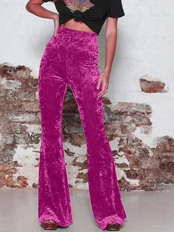 Ženske casual hlače, srednje podizanje struka, blago šireći kroj, poliester, završna obrada Gold diamond velvet