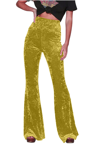Ženske casual hlače, srednje podizanje struka, blago šireći kroj, poliester, završna obrada Gold diamond velvet