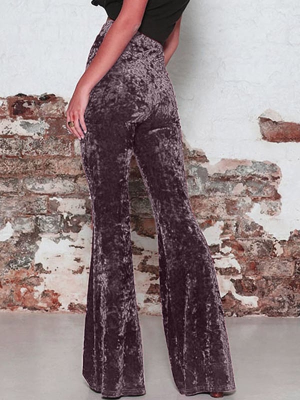 Ženske casual hlače, srednje podizanje struka, blago šireći kroj, poliester, završna obrada Gold diamond velvet