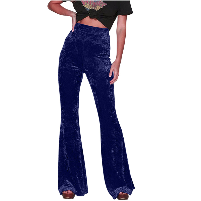 Ženske casual hlače, srednje podizanje struka, blago šireći kroj, poliester, završna obrada Gold diamond velvet