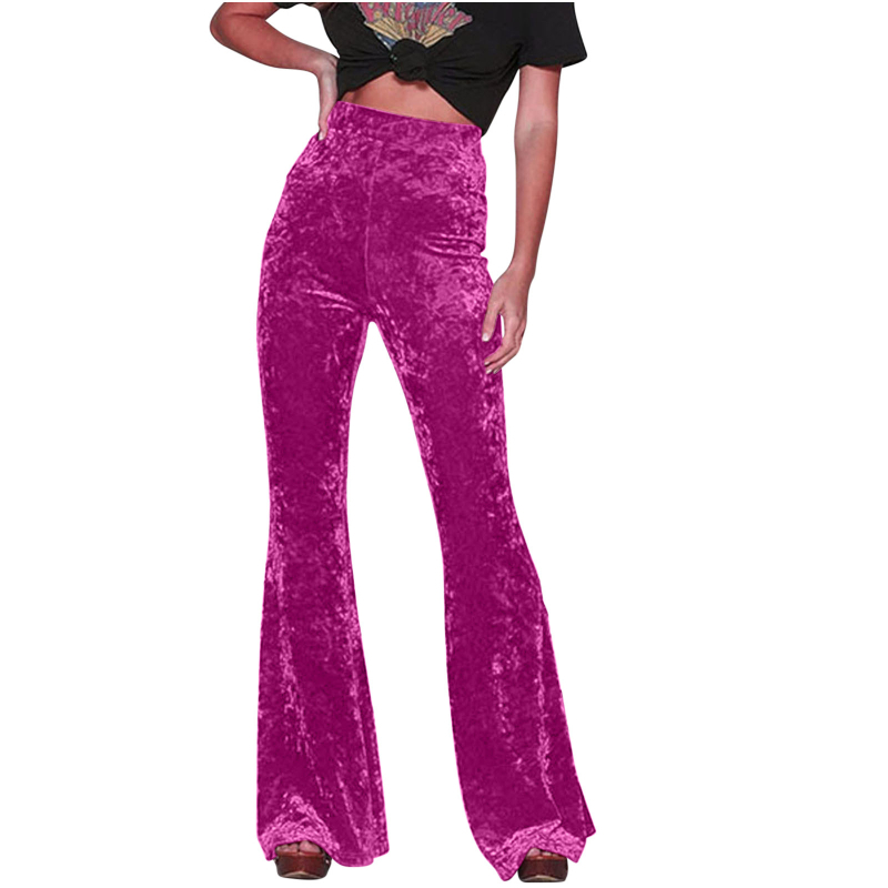 Ženske casual hlače, srednje podizanje struka, blago šireći kroj, poliester, završna obrada Gold diamond velvet