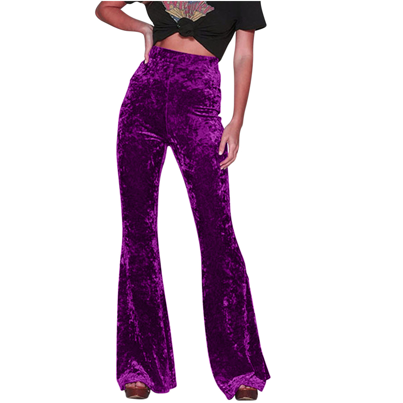 Ženske casual hlače, srednje podizanje struka, blago šireći kroj, poliester, završna obrada Gold diamond velvet