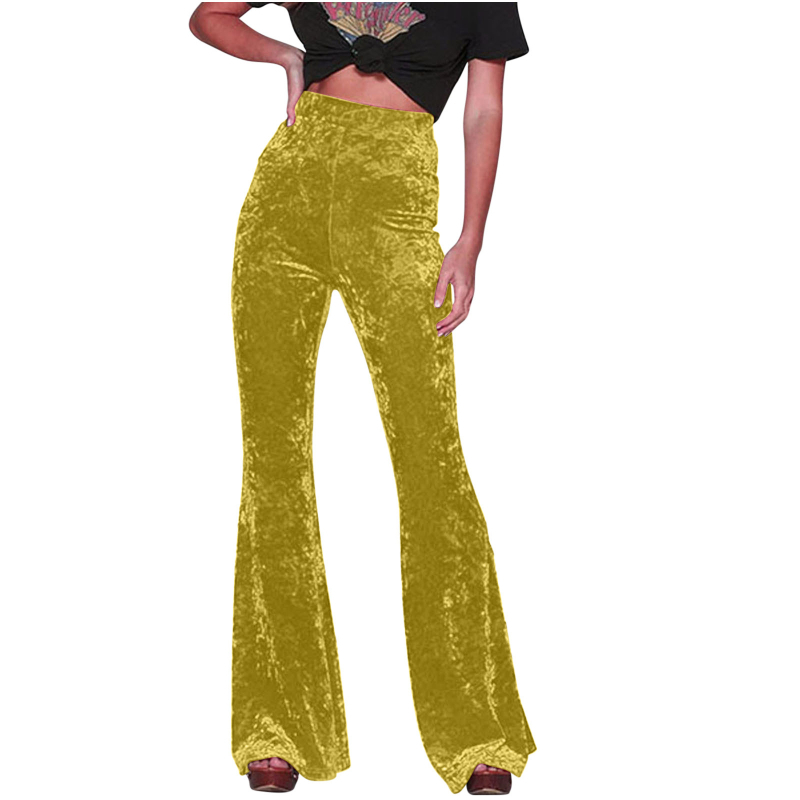 Ženske casual hlače, srednje podizanje struka, blago šireći kroj, poliester, završna obrada Gold diamond velvet