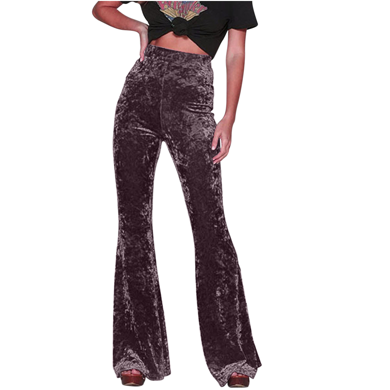 Ženske casual hlače, srednje podizanje struka, blago šireći kroj, poliester, završna obrada Gold diamond velvet