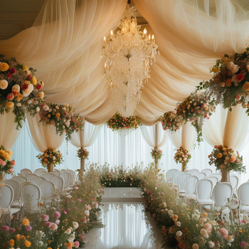 Sieťová závesová kulisa pre vonkajšiu svadbu, pletená polyesterová látka, bez loga