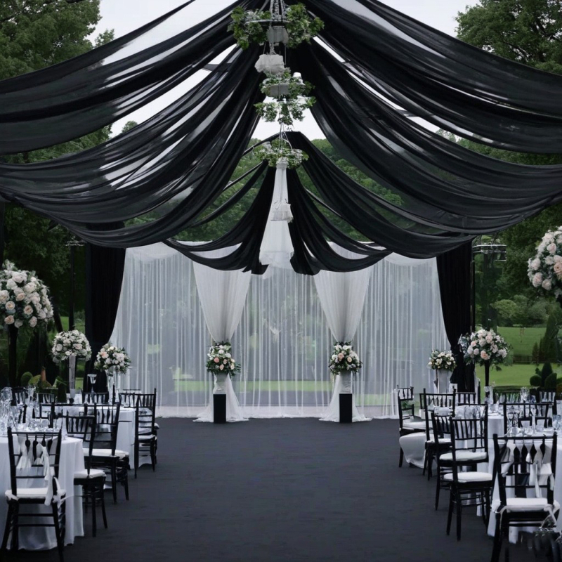 Sieťová závesová kulisa pre vonkajšiu svadbu, pletená polyesterová látka, bez loga