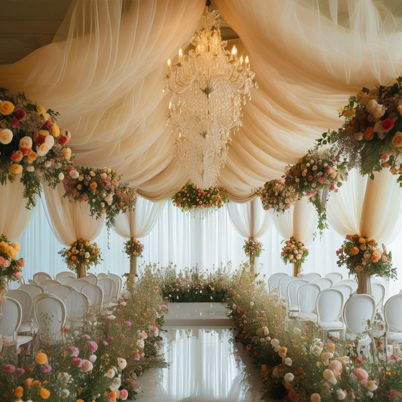 Sieťová závesová kulisa pre vonkajšiu svadbu, pletená polyesterová látka, bez loga