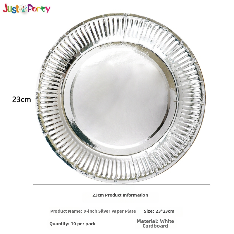 Jednorázové papierové taniere a poháre s motívom zlatého a strieborného lesku — papierový materiál, hrúbka 300 g, guľatý tvar, potlačené logo