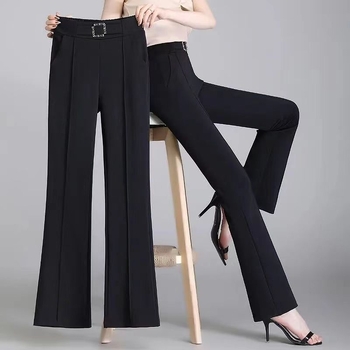 Nohavice na kostým s vysokým pásom, rovný strih, z polyesteru s potlačou a mikroelastickosťou