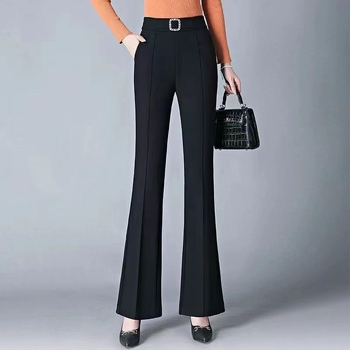 Nohavice na kostým s vysokým pásom, rovný strih, z polyesteru s potlačou a mikroelastickosťou