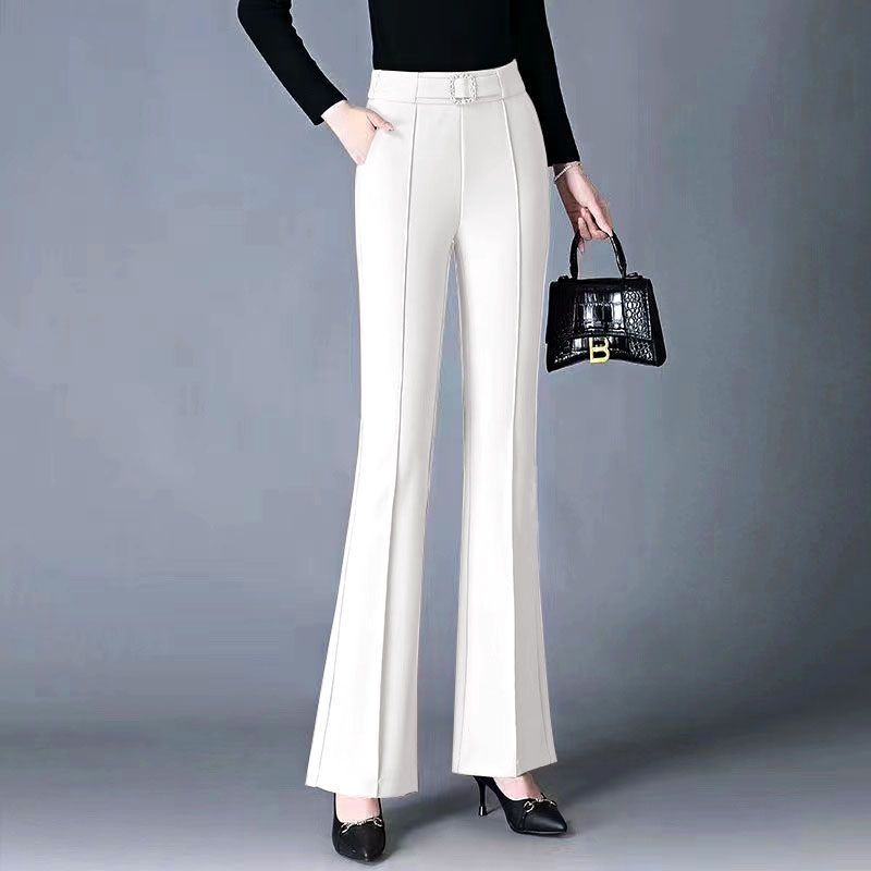 Nohavice na kostým s vysokým pásom, rovný strih, z polyesteru s potlačou a mikroelastickosťou