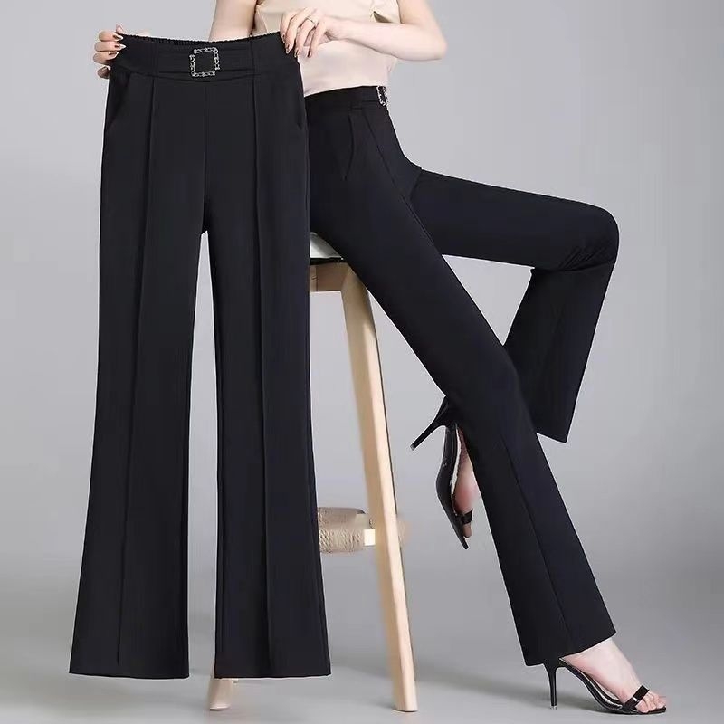 Nohavice na kostým s vysokým pásom, rovný strih, z polyesteru s potlačou a mikroelastickosťou