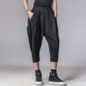 Ljetne ženske capri hlače, slobodan kroj, elastičan pojas, prozračne i tanke, haremski stil