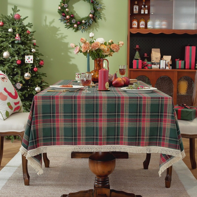 Ορθογώνιο τραπεζομάντιλο τραπεζιού, 80% βαμβάκι, 20% άλλες ίνες, γεωμετρικό τετράγωνο μοτίο