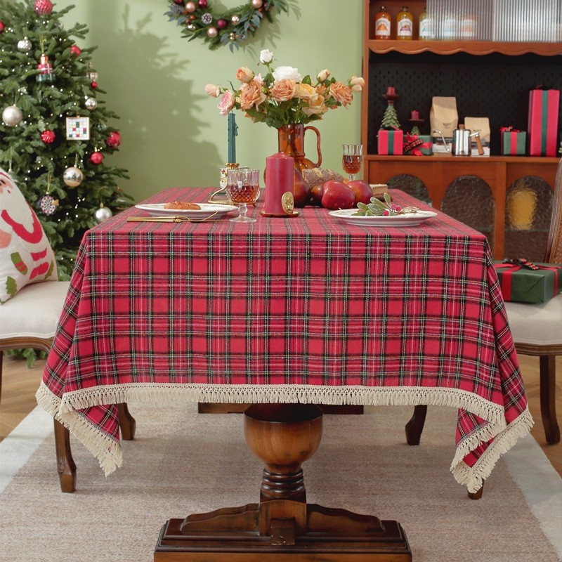 Ορθογώνιο τραπεζομάντιλο τραπεζιού, 80% βαμβάκι, 20% άλλες ίνες, γεωμετρικό τετράγωνο μοτίο