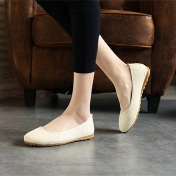 Moterų batai su kvadratine nosimi, kanapių viršutine dalimi, plokščiu kulnu, elastine užsegimu, vidpadis iš medvilnės