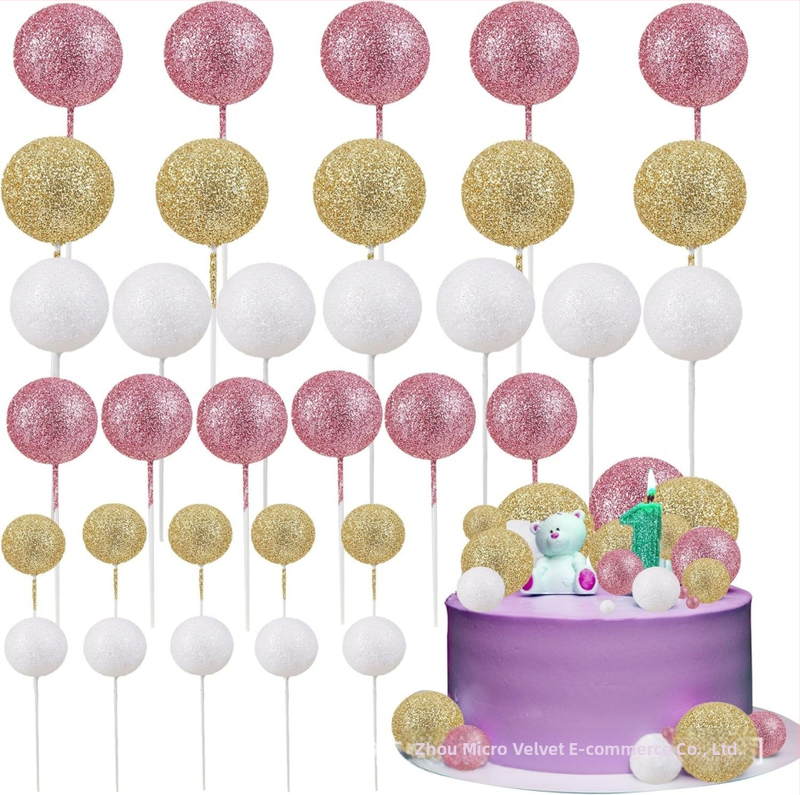 24 kusov trblietavých guličiek na ozdobu cupcakes, DIY — baby shower, svadba, výročie, párty