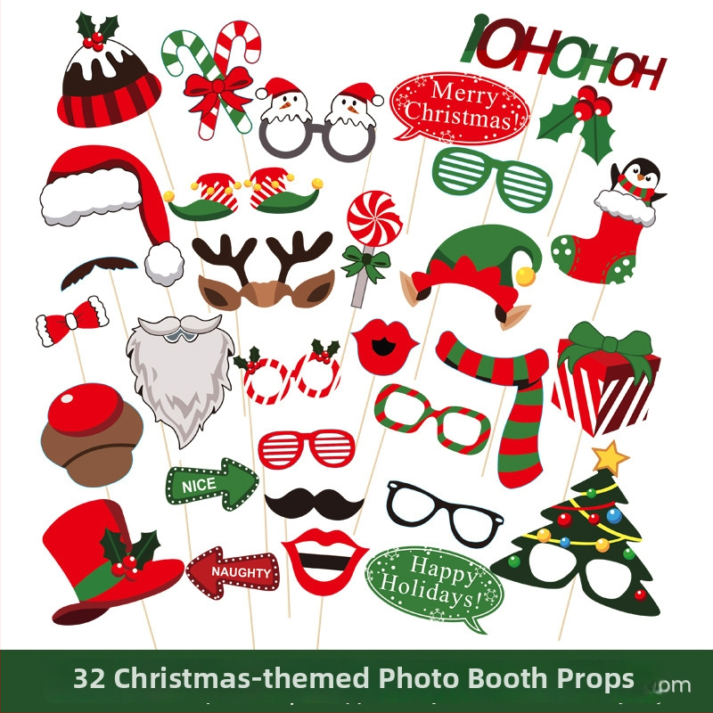 Vianočné rekvizity na fotenie: sada ponožiek, prívesok na čiapku Mikuláša a brada (Materiál: Papier; Spracovanie: Tlač; Typ rekvizít: Maska; Kategória: Rekvizity na fotenie)