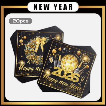 Party servítky – dvojvrstvové s motívom veniec a šampaňské k Novému roku, 20 listov, virgin celulóza, potlačené logo, prvotriedna kvalita