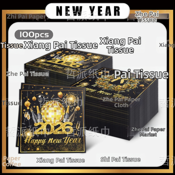 Party servítky – dvojvrstvové s motívom veniec a šampaňské k Novému roku, 20 listov, virgin celulóza, potlačené logo, prvotriedna kvalita