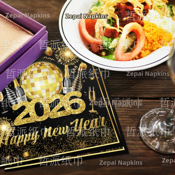 Party servítky – dvojvrstvové s motívom veniec a šampaňské k Novému roku, 20 listov, virgin celulóza, potlačené logo, prvotriedna kvalita