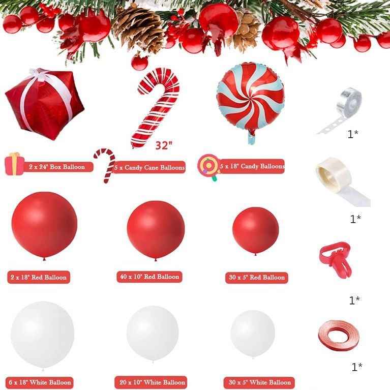 Božićni aluminijski balon luk komplet, 144 komada, dekorativni baloni, Zhonghe