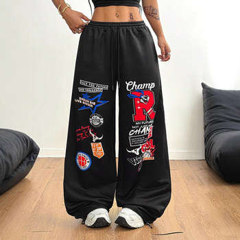 Дамски карго панталони с широки крачоли, средна талия, дълги, 95% полиестер, без намачкване, леко еластични