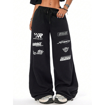 Дамски карго панталони с широки крачоли, средна талия, дълги, 95% полиестер, без намачкване, леко еластични