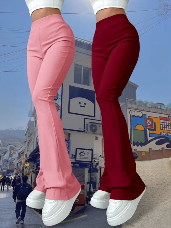 Γυναικείο σετ γιόγκα δύο τεμαχίων: εφαρμοστό παντελόνι καμπάνα και παντελόνι βάσης, πολυεστέρας με 95%+ σπάντεξ, ριγέ μοτίο