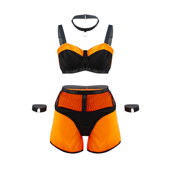 Seksualus tinklinis pižamos komplektas moterims su šortelėmis, Milk Silk audinys, poliesteris