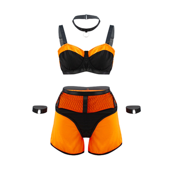 Seksualus tinklinis pižamos komplektas moterims su šortelėmis, Milk Silk audinys, poliesteris