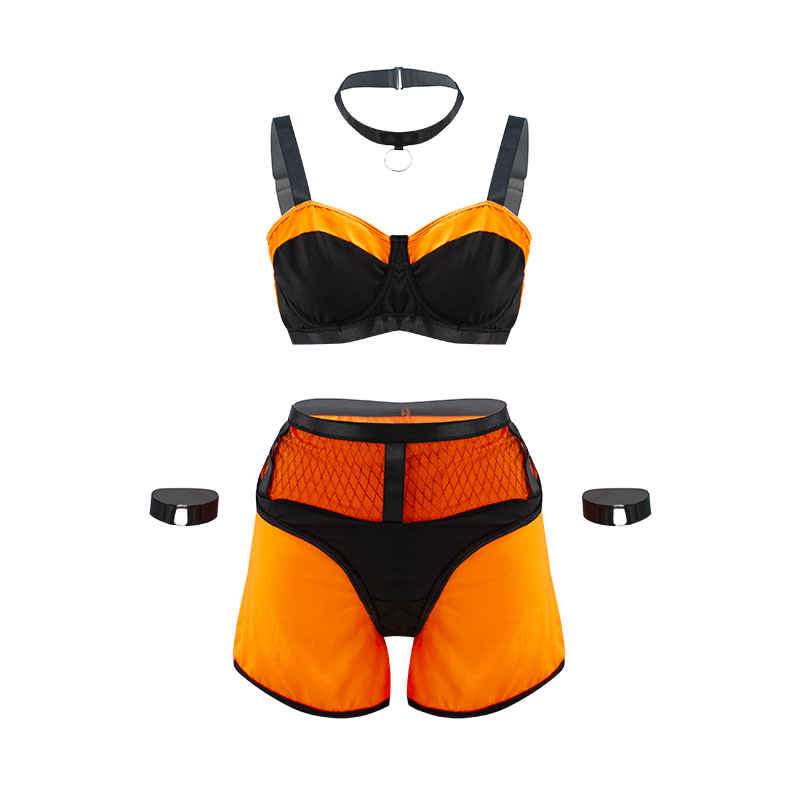 Seksualus tinklinis pižamos komplektas moterims su šortelėmis, Milk Silk audinys, poliesteris