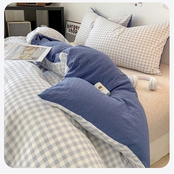 Памучна покривка за завивка с каре, измивана, за легла в общежитие | Hengge home textiles