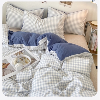 Памучна покривка за завивка с каре, измивана, за легла в общежитие | Hengge home textiles