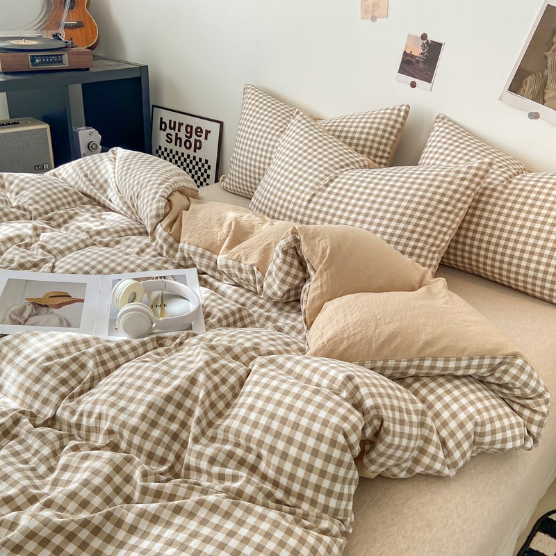 Памучна покривка за завивка с каре, измивана, за легла в общежитие | Hengge home textiles