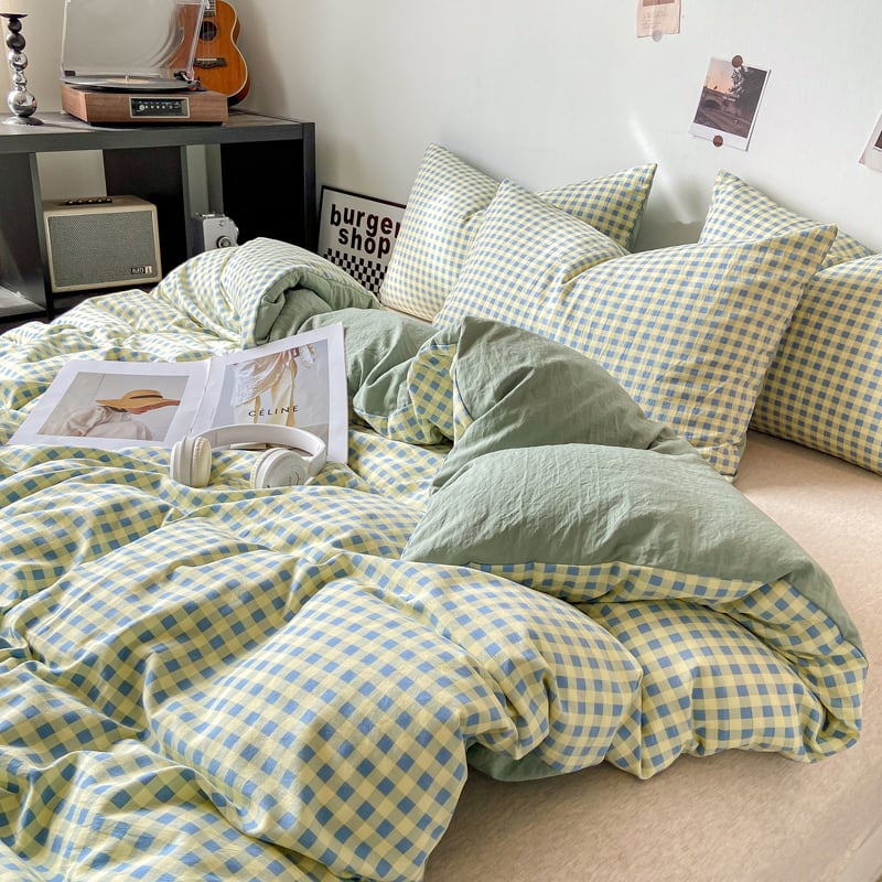 Памучна покривка за завивка с каре, измивана, за легла в общежитие | Hengge home textiles