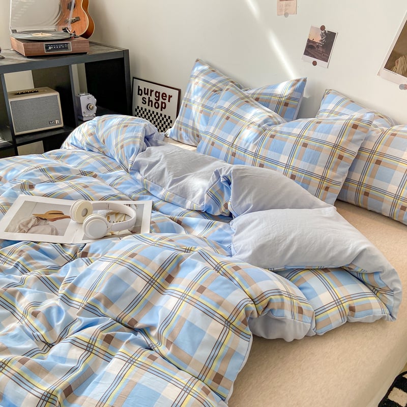 Памучна покривка за завивка с каре, измивана, за легла в общежитие | Hengge home textiles