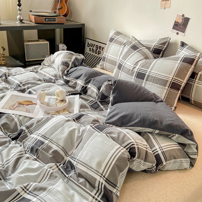 Памучна покривка за завивка с каре, измивана, за легла в общежитие | Hengge home textiles