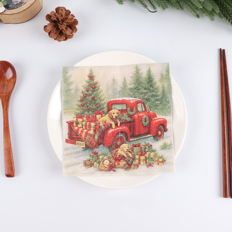 Dvouvrstvová servítka z virgin pulp – 20 listov v balení, s logom, bez vône, prémiovej kvality, 70 g, Vianočný vzor