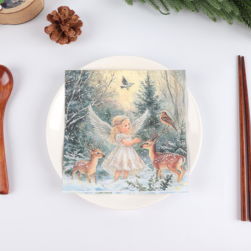 Dvouvrstvová servítka z virgin pulp – 20 listov v balení, s logom, bez vône, prémiovej kvality, 70 g, Vianočný vzor