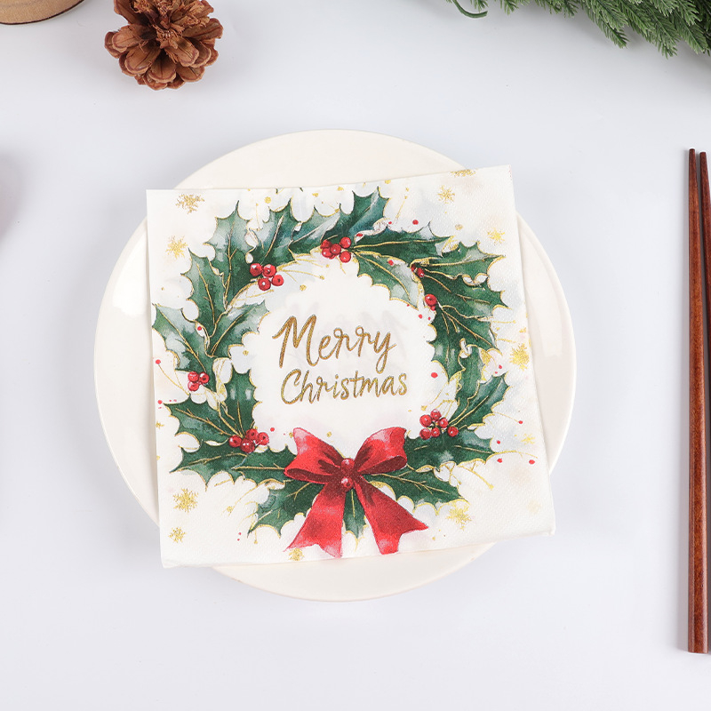 Dvouvrstvová servítka z virgin pulp – 20 listov v balení, s logom, bez vône, prémiovej kvality, 70 g, Vianočný vzor