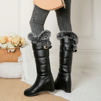 Martin ботуши за жени: зимни ботуши до коляното с кръгъл нос, висок вал, клин над 8 см, PU горна част