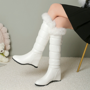 Martin ботуши за жени: зимни ботуши до коляното с кръгъл нос, висок вал, клин над 8 см, PU горна част