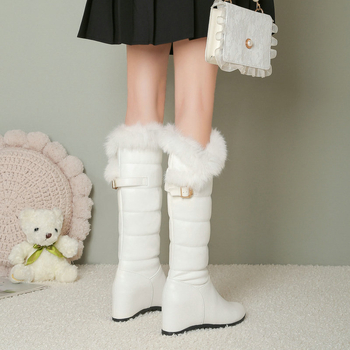 Martin ботуши за жени: зимни ботуши до коляното с кръгъл нос, висок вал, клин над 8 см, PU горна част