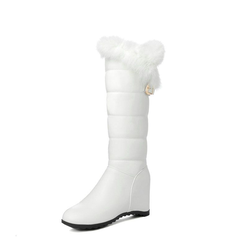 Martin ботуши за жени: зимни ботуши до коляното с кръгъл нос, висок вал, клин над 8 см, PU горна част