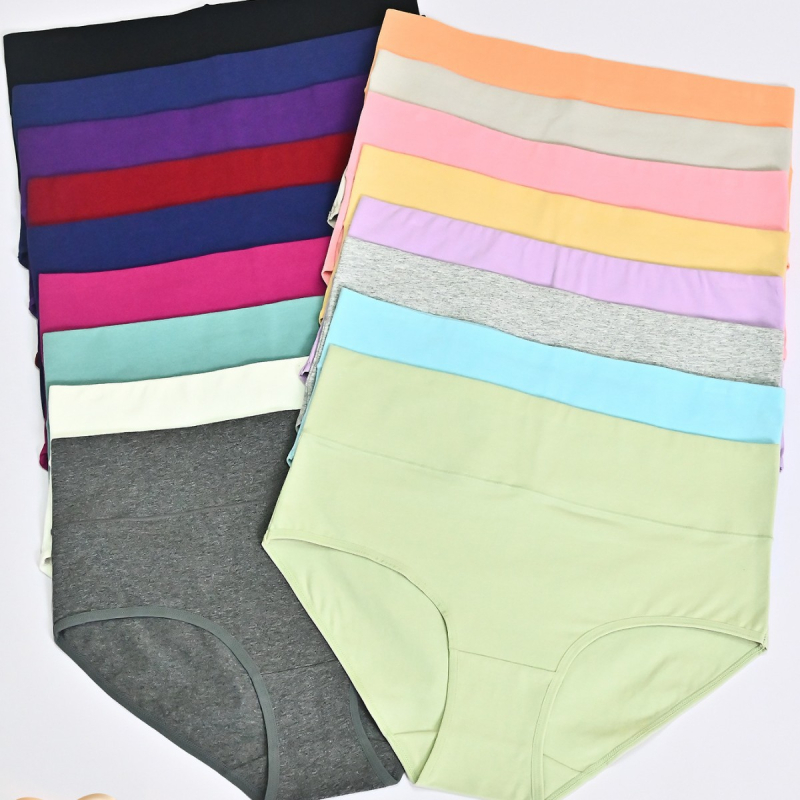 Plus veľkosť dámske spodné nohavičky, vysoký pás, priedušné tvarovanie, zdvih zadku, bavlna (95–100% hlavný materiál, 100% podšívka v rozkroku)
