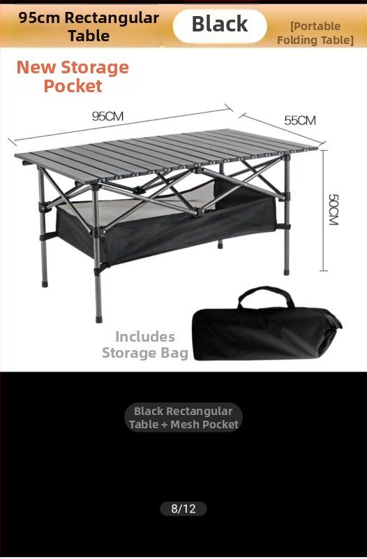 Egg Roll Table — Lauko sulankstomas ilgas stalas kempingui ir kepsninėms, iš anglies plieno, sulankstomas, Egg Roll stilius
